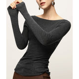 Germany Imported 100 Woolen Knitted Shirt Fashion Simple Word Collar Thin Wool Sweater Set On Top Of The Woman