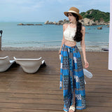2025 Seaside Holiday Travel Wind Sun Wide Leg Trousers Mowing Floor + Bohemian Bikini Knitted Top
