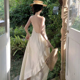 White Hanging Neck Sling Dress Women's Summer 2025 New French Long Skirt Holiday Dress