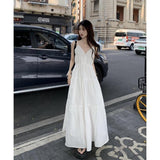 Summer New Seaside Wind V Tie Dress Women Thin White Dress French Beach Skirt