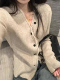 V-Neck Knitted Bottom Cardigan Women's Spring And Autumn Sweater Coat Design Sense Of Small Body Chic Sweet Sleeve Long Sleeve Top