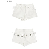 South Korea Dongdaemun Chic Dark Cool Girl Metal Buckle Denim Hot Pants Crotch Thin Shorts Female 2 Colors