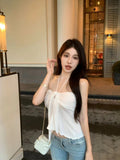 Summer Bow Strap Sexy Braided Hottie Tucked Shoulder Dress French Pure Desire Hanging Neck Sling Vest Woman