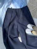 High-Grade Feeling Qing High-Waisted Folded Linen Suit Trousers Women Spring New Old Money Style Casual Broad-Legged Trousers