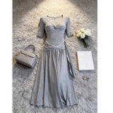 French Pure Lusty Gray Kinesi Dress Women's Summer 2026 New Temperament Waist Skirt