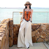 Holiday Wind Orange Printed Scarve Sling + Casual Broad Leg Pants High Feeling Cool Trousers
