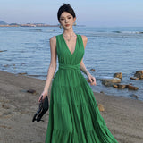2025 French Tie With Hanging Neck Dress Female Seaside Vacation Beautiful Back Sexy Open Fork Showing Skinny Dress