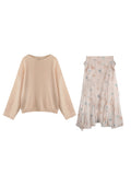 Adjusting The Pure Color Of Autumn Lantern Lantern Sweater Top Loose Knitted Autumn And Winter Long Sleeves Long Floral Half-Dress