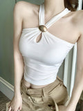 2902 # Summer New Pure Desire Wind Hollow Hanging Neck Vest Slimming Female Fixed With Chest Mat