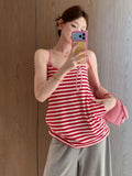 Vintage Hottie Red Slings Medium Long Striped Vest Woman Summer Loose Thin Pure Want To Wear Clothes