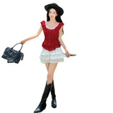 Red Round Collar Small Flying Sleeves Dot Shirt White Lotus Leaf Side Top + High-Waisted Ballet Skirt Skirt Skirt Skirt Skirt