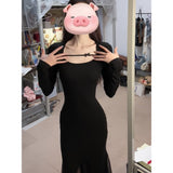 Black Fishtail Dress Women Spring Slimming Bag Hip Dress French Niche Design Beautiful Mesh Dress