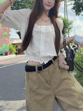 White Sky Silk Tidly Shirt Girl Summer French Temperament Lace Linen Shirt