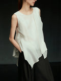 White Lotus Edge Acetic Acid Sleeveless Little Shirt Women 2025 Summer New High-End Feel Sky Chiffon Shirt