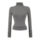 Lyselle Tiansi High Collar With A Bottom Shirt In The Autumn Solid Color Foundation Slim Slimming Waist-On-One Top