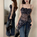 Design Irregular Tie-Dye Vest Summer New Retro Niche Mesh Yarn Blade Sling Corset Woman