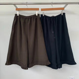 Autumn And Winter Hairs, Thick Broad Leg Pants Retro Lace Folding Loose Solid 7 Trousers Girl Pants 2 Colors