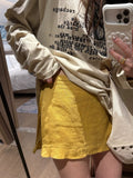 Chao Grade Recommended!Skinked Open-Fork Linen Skirt Women's Summer New High-Rise Thin Anti-Walking A Short Skirt