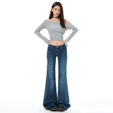 Cement Gray Low-Waisted Micro-Horn Jeans Women In The Fall Of 2025 New No-Legs Straight Elastic Trumpet Trousers