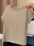 Positive Shoulder Short-Sleeved T-Shirt Women's Summer Simple Gray Short-Scar Casual Dress Tibetan Blue Dress Two Sets