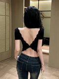 Dating Blast Butterfly Lace With Chest Pad Short-Sleeved T-Shirt For Girls Summer New Hot Girl Body Dress Short Blouse