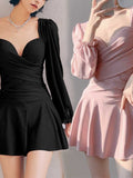 Yan 2026 New Sweet Pure Style Belt Steel To Gather With Thin Long Sleeve Dress Swimsuit Swimsuit Women