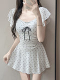 2026 New Wave Dot-Body Swimsuit Female Bow Bow To Waist Lotus Side Girl Hot Spring Seaside With Breast Cushion Swimsuit