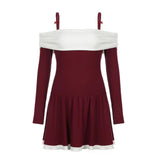 2025 Splicing Colliding Color Slings French Pure-Want Style Dress College Wind To Show Thin Temperament A Word Skirt Woman