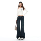 Cement Gray Low-Waisted Micro-Horn Jeans Women In The Fall Of 2025 New No-Legs Straight Elastic Trumpet Trousers
