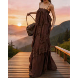 2026 New French Lazy Wind Loose Retro Fog Yarn Sexy Lace Sling Dress Yunnan Tourism Vacation