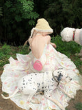 Grass-Wood Onion Cool Dew Back Print Sling Skirt Girl Xia Slime Thin Skirt Romantic Fairy Dress