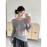 2026 Summer Hottie Slanted Shoulder Micro-Permeable Sun Hoodie With Sling Loose Round Neck Show Lanky Sleeve Two Sets