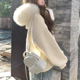 [Warm Cloud Environment] Large Woolen Hooded Sweater Cardigan Jacket Women's Autumn Knitted Shirt White