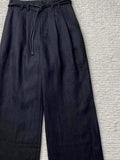 CHAO Fire Recommended! Old Money Wind Relaxation ~ Black Linen Broad Leg Pants Women Draw Rope Strap Casual Drag Trousers