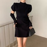 Autumn And Winter Repair Red Knitted Dress Women's Dress 2025 Early Autumn New Hot Girls Pocketed Sexy Ass Skirt