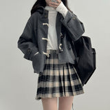 Korean Chic Autumn And Winter Retro Aging Horn Buckle Hood Loose Short Hair Coat Coat 3 Colors