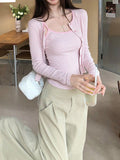 Large-Size Striped Slings Thin Sunscreen Cardigan Two Sets Of Women's New Fat Mm Look A Complete Set Of Autumn Clothes