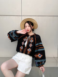 Ethnic Wind Embroidered Cotton Tupling Tweed With Lantern Sleeve Yunnan Tibet Tourism Wearing Shirt 2025 Spring And Summer