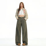 6603 New Brown Coffee Color Retro Water Wash Old Jeans Men And Women Loose Straight Broad Leg Pants