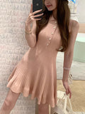 Doris Letter_Pino Brand Polo Collar Pit Strip Sleeveless Knitted Dress Summer Women's New