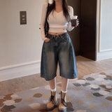 Jinjing's Same High Street Trendy Old Loose Jeans Handsome Boyfriend Atmosphere Feel Thin Five-Point Trousers Woman