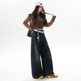 High-Rise Loose Thin Fashion Water Corrugated Broad Leg Pants Women 2025 Autumn New Casual Dredged Jeans