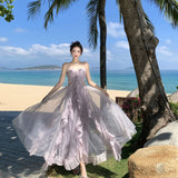 2025 Holiday Style Dress 2025 Spring 2025 New Design With A Bosom Long Skirt Purple Mesh Dress