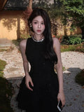 Beautiful Hottie Waist Dress Women's Dress French Temperament Gold High-Grade Small Black Dress Birthday Dress Skirt