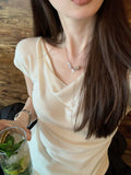 Middle Ancient Fragrant Hyssun ~ Tiansi Silk Silk Collar Small Knitting 5 Color Short-Sleeved Top Female Design Sense Niche