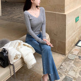 Girls In Wool Group V-Neck Knitted Sweater / Height Waist Skirt Lazy Daily Commute