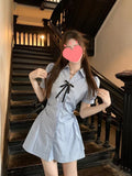 (Real Price) College Style Suit Small Man To Collect Waist Thin Skirt Striped Shirt Dress Dress Women's Two Sets