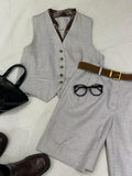 Great-Looking Summer Suit Woman 2025 Young Mature Niche Does Not Hit The Gray Linen Vest Shorts Two Sets