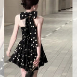 French Temperament Wave Point Hanging Neck Dress Woman 2025 Summer New Slim Waist Slim Skin Sexy A Short Skirt