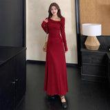 Great-Looking Early Autumn And Winter Cold Rich Family Wearing Temperament Kochian Molecular Red Lined Dress Dress Woman